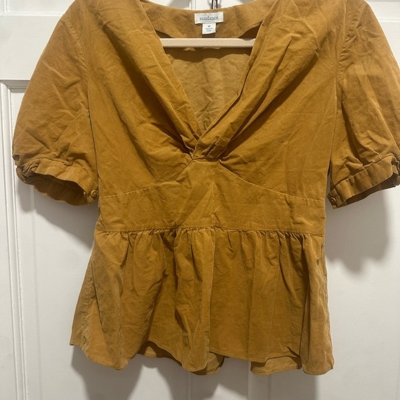 SUNDANCE Anna Peplum Corduroy VNeck Blouse Top Size Medium - Picture 3 of 5